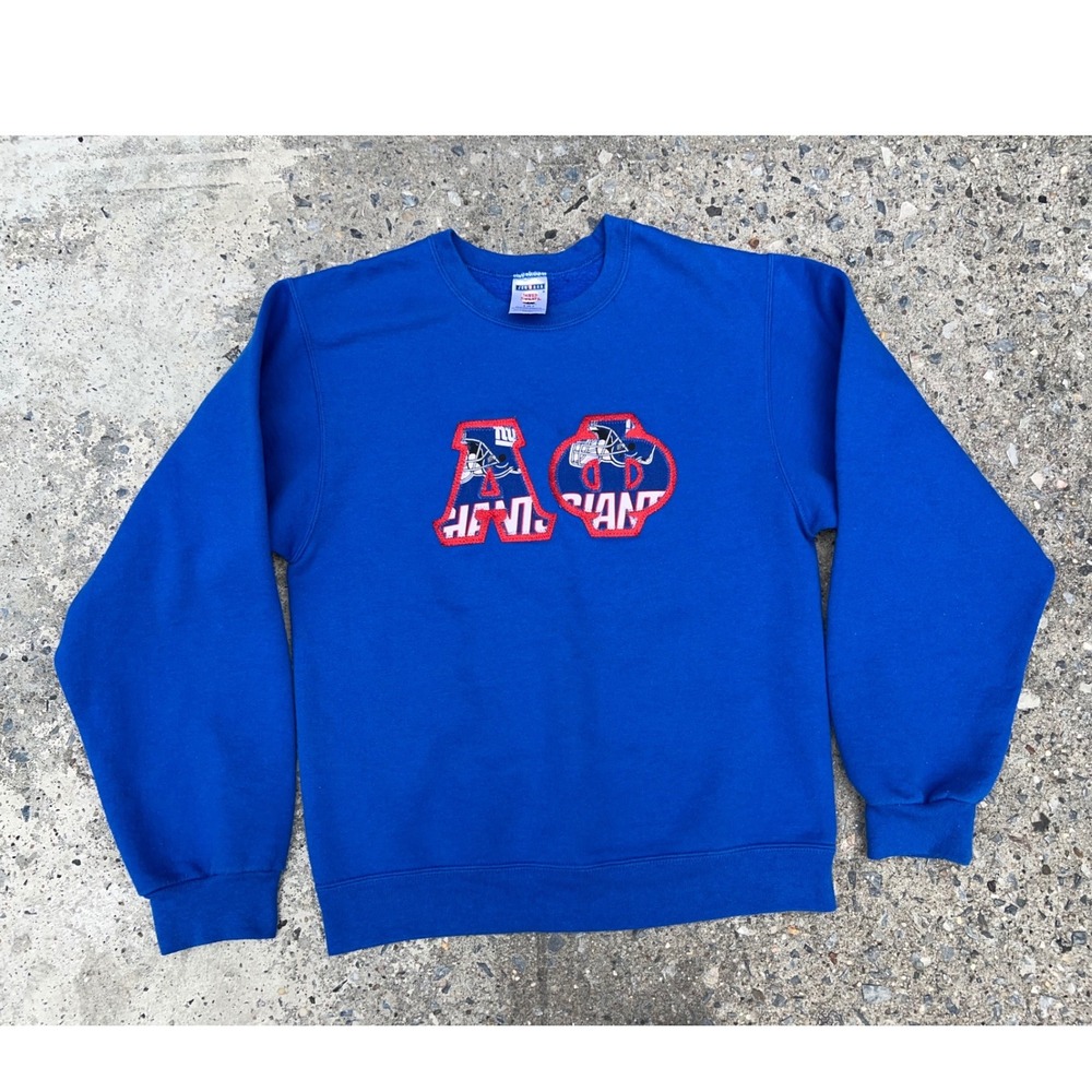 Jerzees Super Sweats Alpha Phi Delta NY Giants Crewneck Sweatshirt Blue Mens S - Picture 1 of 9
